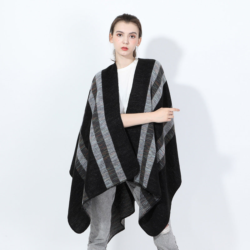 Fashionable Jacquard Silk Imitation-cashmere Split Cape Scarf