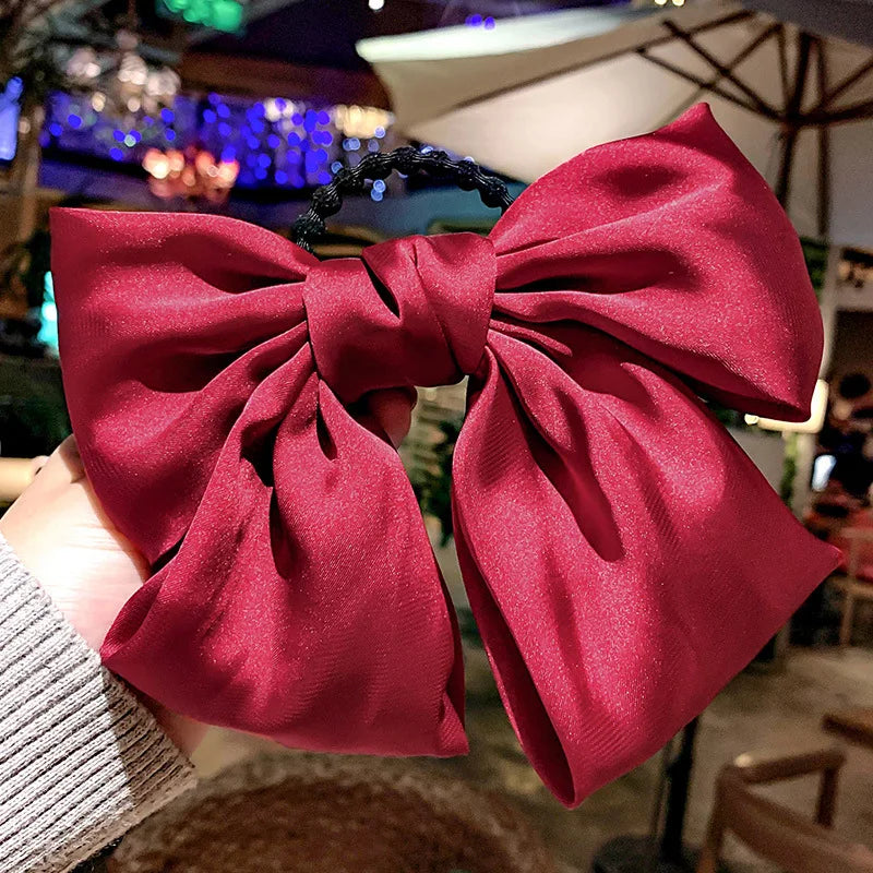 Big Red Bow Hair Accessory - Spring Korean Satin Rubber Bow - Christmas Accessory