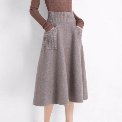 Autumn Winter Knitting Double Pocket Fluffy Loose Wool Leisure Skirt