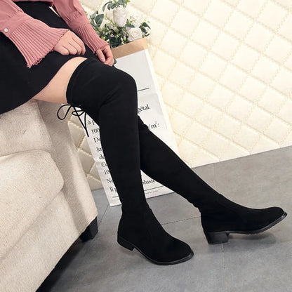 2024 Over The Round Toe Warm Stretch Fabric Big Size Knee High Boots