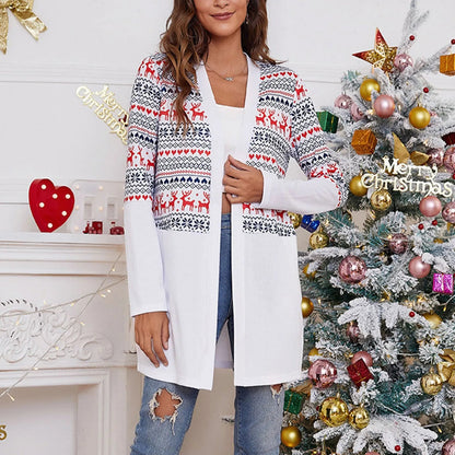 New Year Ladies Casual Long Sleeve Cardigan Christmas Sweater