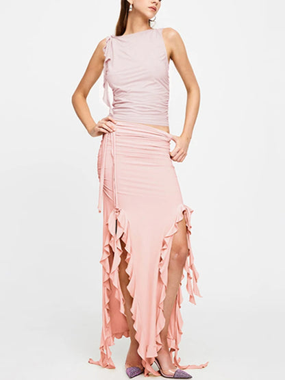 DressBetty - Fashion Party Ruffles Maxi Split Skirt