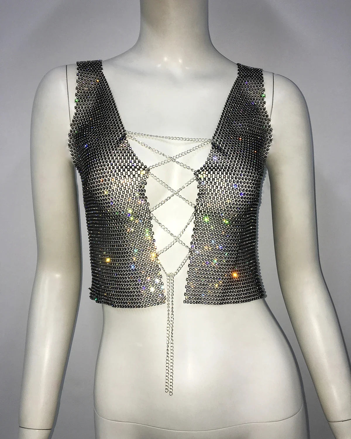 Gothic Sexy Flash Drill Fishnet Body Chain Nightclub Crop Top