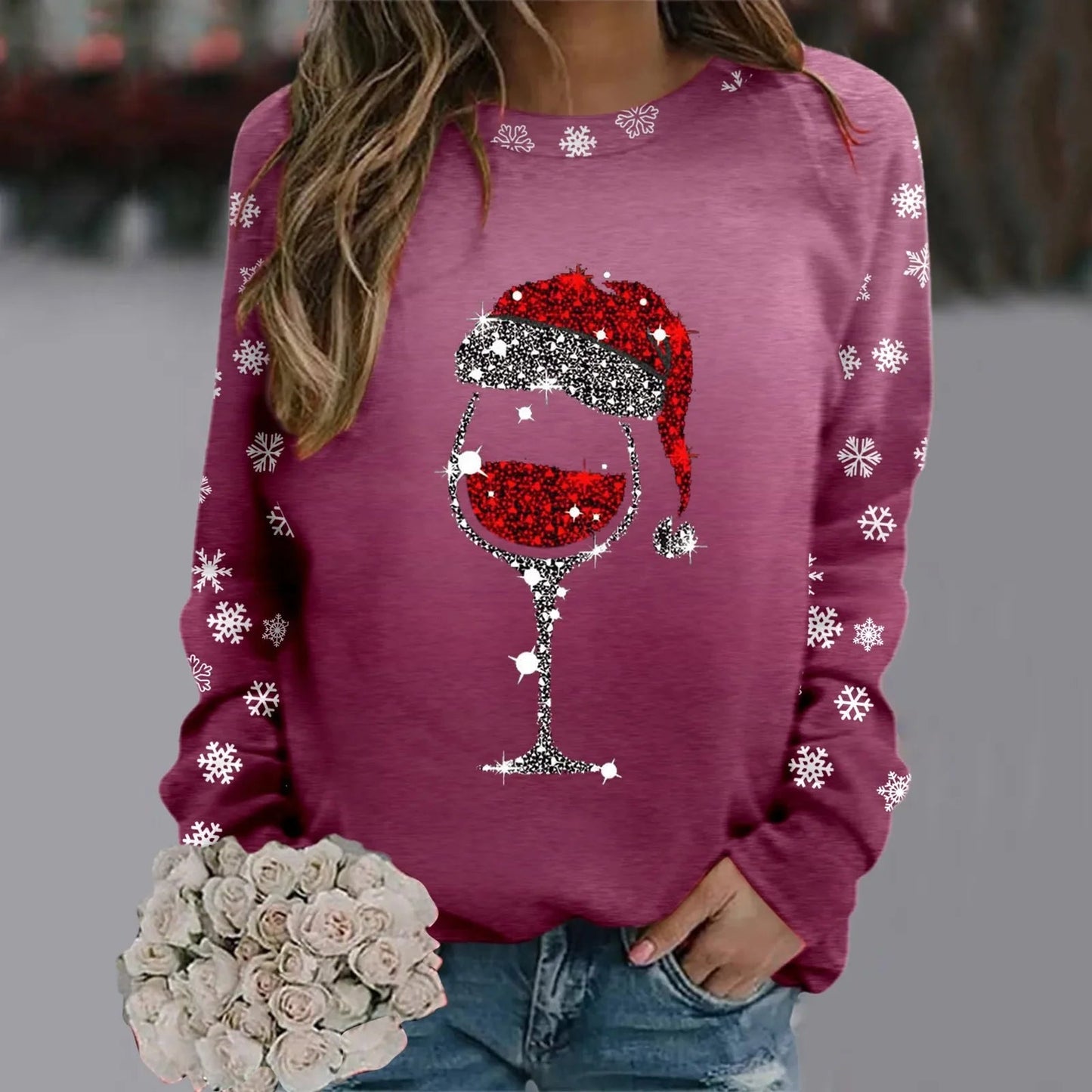 Reindeer Graphic Long Sleeve Sweatshirt - New Year Christmas Sweater