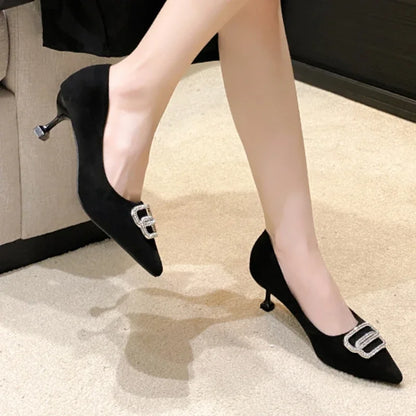 Shiny Rhinestone PU Leather Sexy Pointed Toe Party Dress High Heel