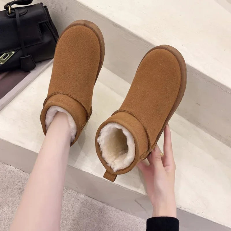 2024 NEW Snow Boots Women's Short Tube Thickened Cotton Shoes Non-slip Winter New Shoes Student Women's Shoes Black Boots