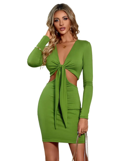 Mid Waist Sexy Split V-Neck Elastic Outfits Solid Midi Dresses