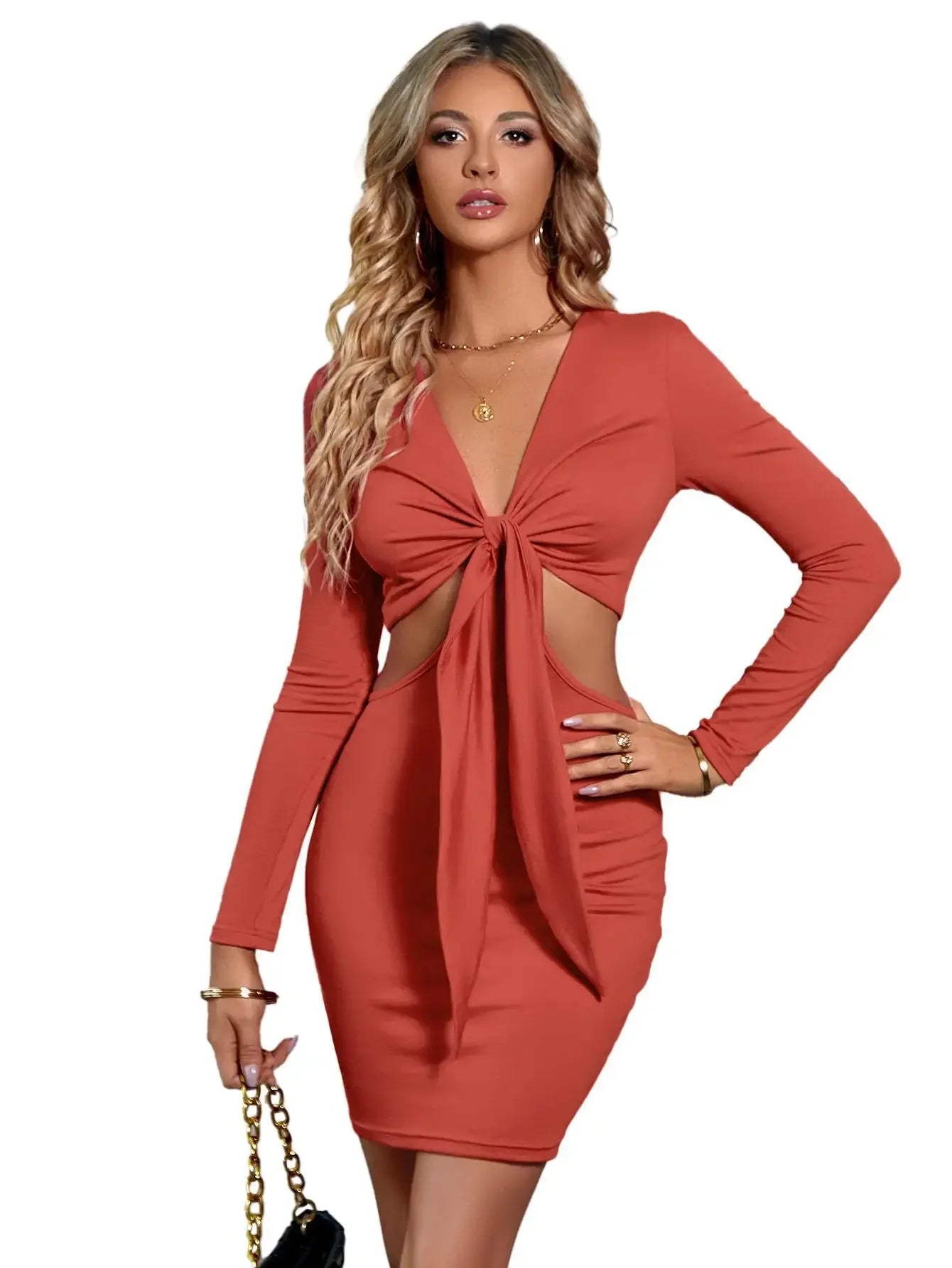 Mid Waist Sexy Split V-Neck Elastic Outfits Solid Midi Dresses