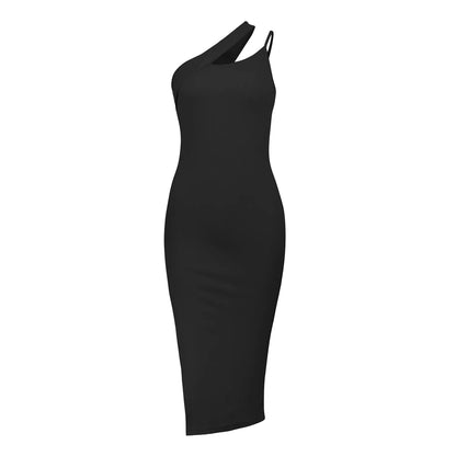 New Slit Oblique Slimming Elegant Casual Y2K Midi Dresses