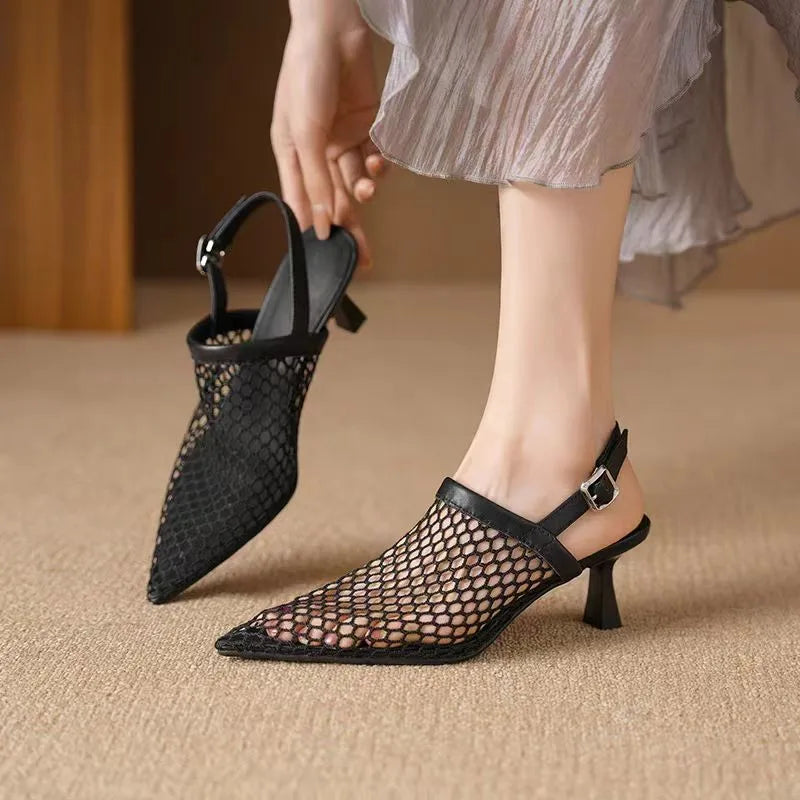 Breathable Fashion Summer Sexy Pointed Slingback Comfortable Ladies Highs Low Heel Pumps