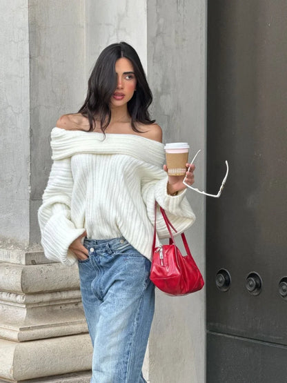 Fashion Off Shoulder Solid Ultra Soft Knitted Sweater