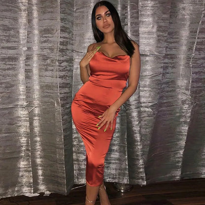 Maxi Puss Sexy Nightclub Satin Elegant Casual Midi Dresses