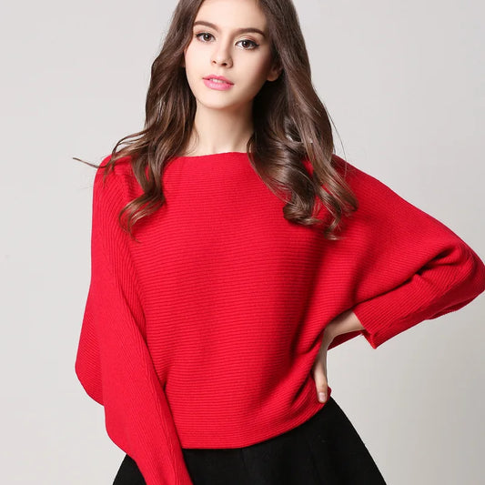 High Stretch Knitwear Wide Pullover Batwing Loose Sweater