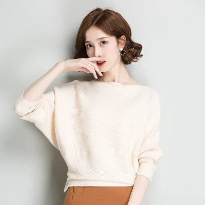 High Stretch Knitwear Wide Pullover Batwing Loose Sweater