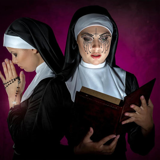 Halloween Scary Nun Headband Tattoo Collar Cross Pendant Accessories Costume