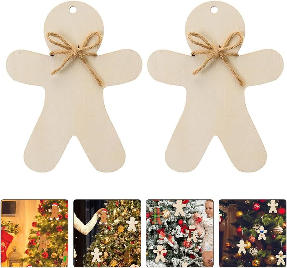 Wooden Gingerbread Men Christmas Ornaments - DIY Crafts (Set of 10)