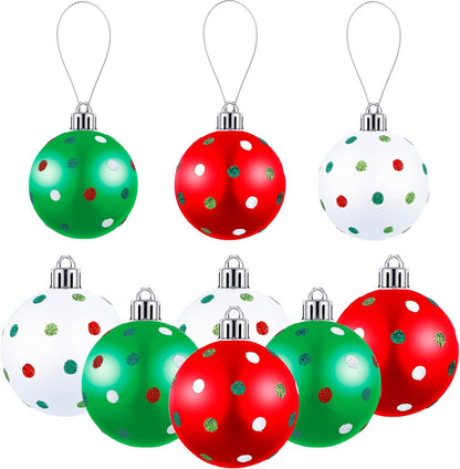 Glittering Hanging Xmas Balls - Red Green Plastic Christmas Baubles for Tree Decoration