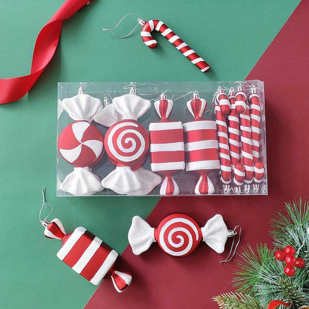 Candy Cane Lollipop Ornaments - Set of 14