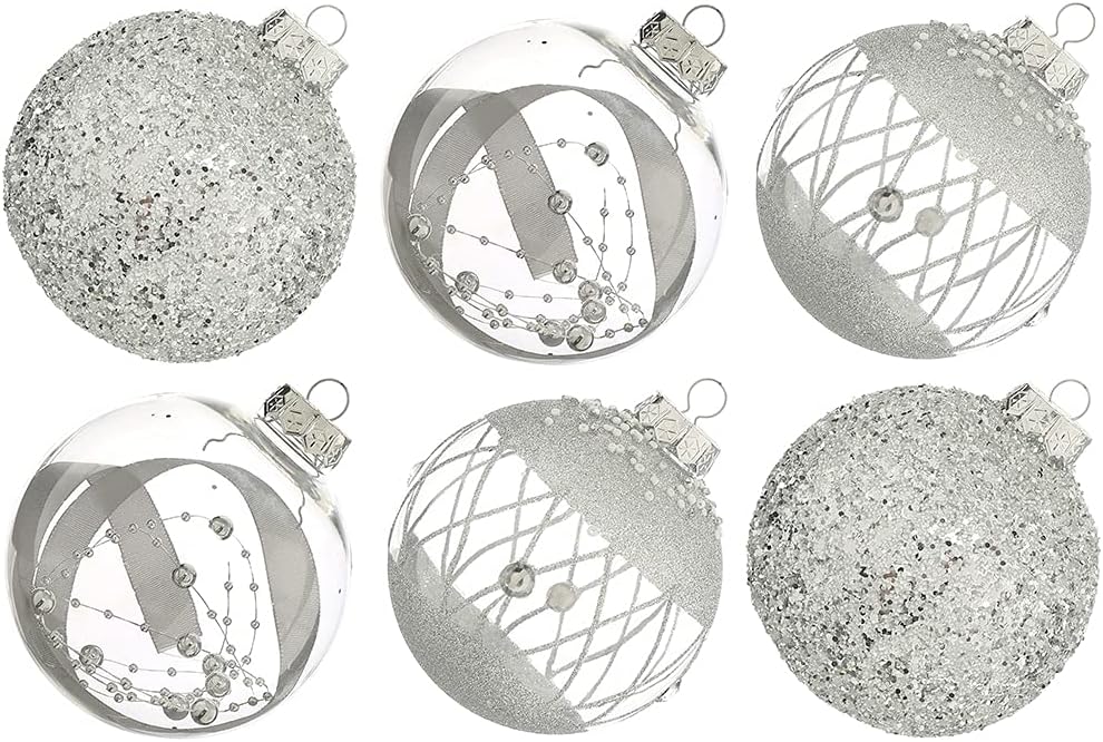 Large Shatterproof Clear Glitter Plastic Christmas Ball Ornaments - Flaxen