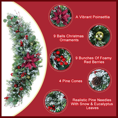 Christmas Swag with Poinsettia Balls and Berries - Indoor & Outdoor Home Decor