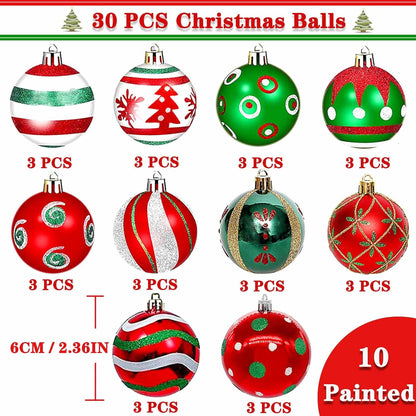 Christmas Balls Ornaments Set - 30 Pcs Shatterproof Hanging Ornaments for Xmas Party - Muti-Color