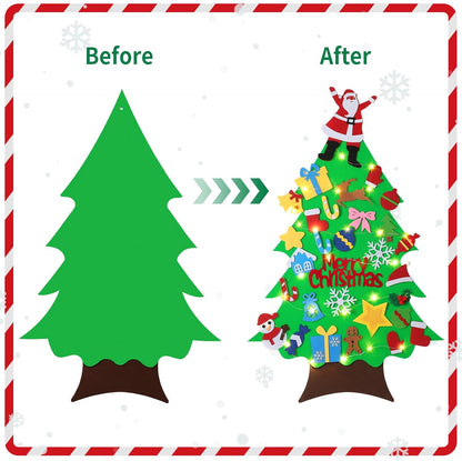 Felt Christmas Tree Kit - 3.0ft with 30 Detachable Decorations and String Light - Wall Hanging Christmas Gifts