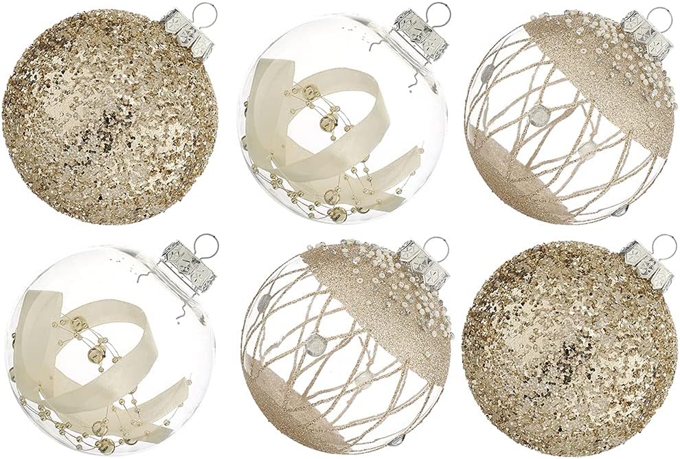 Large Shatterproof Clear Glitter Plastic Christmas Ball Ornaments - Flaxen