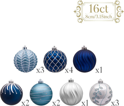 Navy Blue and Silver Shatterproof Christmas Ornaments Set - 16ct