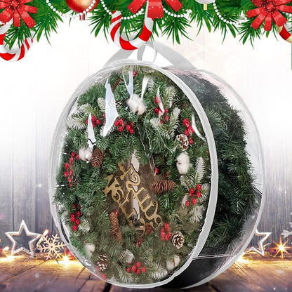 Christmas Wreath Storage Bag - 36" White Transparent PVC with Handles - Set of 2