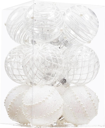 Shatterproof Clear Large Plastic Christmas Tree Decorations - Set of 12