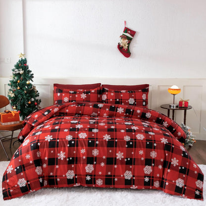 Xmas Tree Reindeer Queen Duvet Cover Set - Festive Bedroom Decor - Lightweight Comforter Cover - 3 Pieces