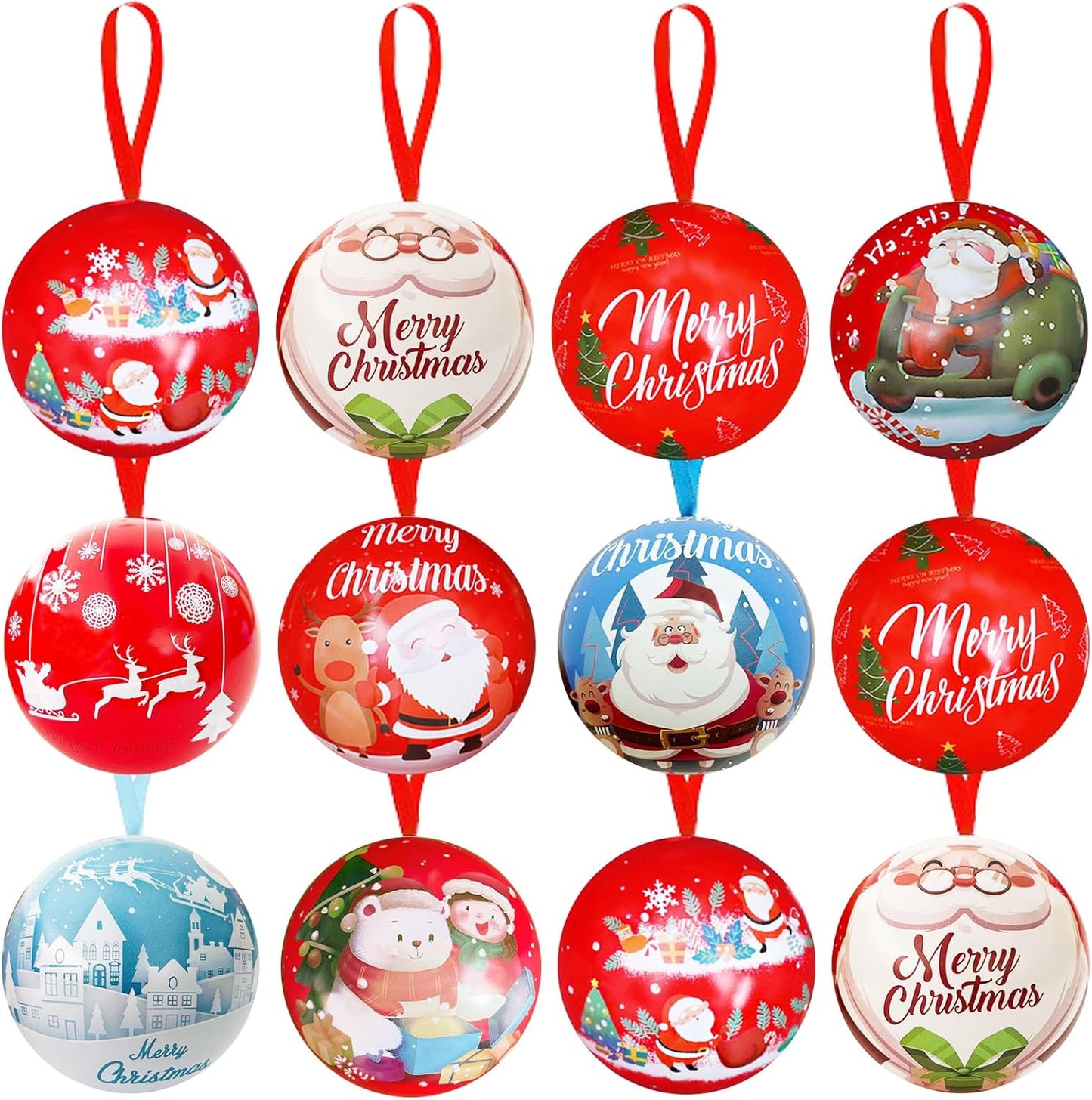 Christmas Candy Ball Box Hanging Decorations - 12 Pack