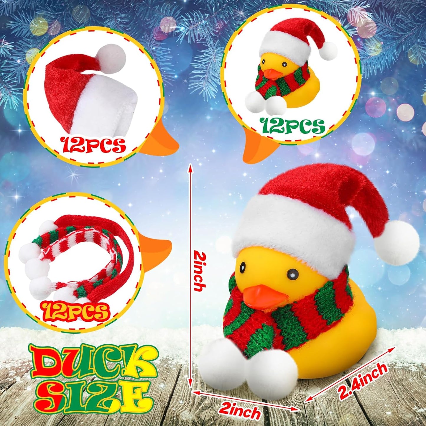 Christmas Mini Rubber Duckies with Hats and Scarf - Set of 12