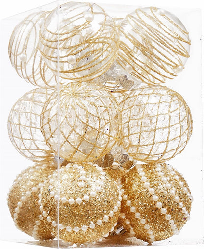 Shatterproof Clear Large Plastic Christmas Tree Decorations - Set of 12