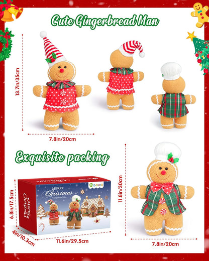 Gingerbread Man Christmas Plush Doll Set - Handmade Stuffed Animal Toys - Collectible Figurines Ornament - Indoor Home Decor