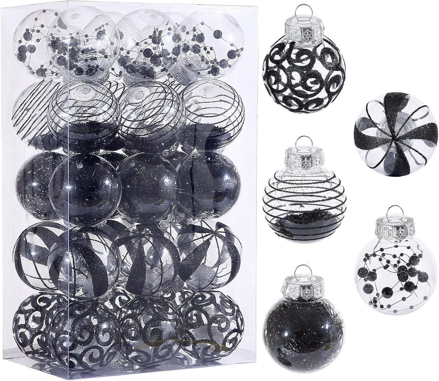 24ct Clear White Plastic Shatterproof Christmas Ornaments Set with Delicate Stuffed Decorations