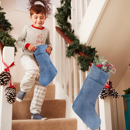 Blue Velvet Christmas Stocking - 10 x 19 Inch - Holiday Party Decor