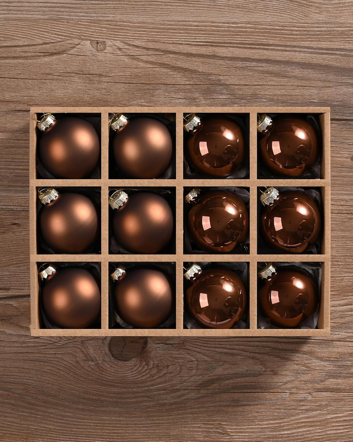 Brown Glass Christmas Ball Ornaments - Set of 12