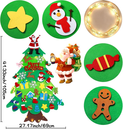 Felt Christmas Tree for Kids with Ornaments, Lights - Wall Hanging Decor