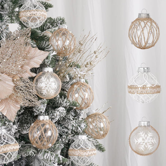 Large Shatterproof Clear Glitter Plastic Christmas Ball Ornaments - Flaxen