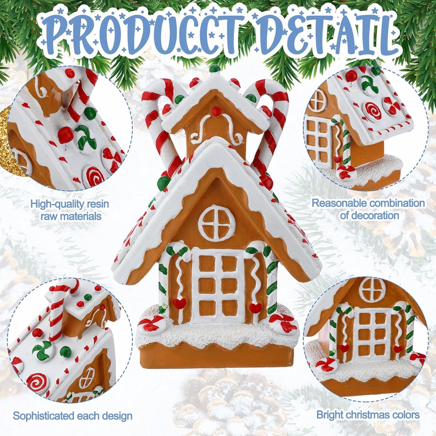 Gingerbread Village Resin Mini Xmas Tree & Man Ornament Set - 10 Pieces