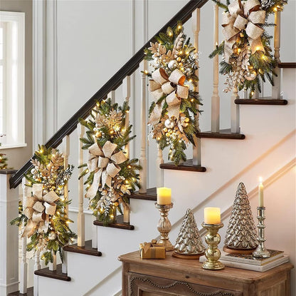 Gold Cordless Prelit Christmas Swag for Staircase - 24"