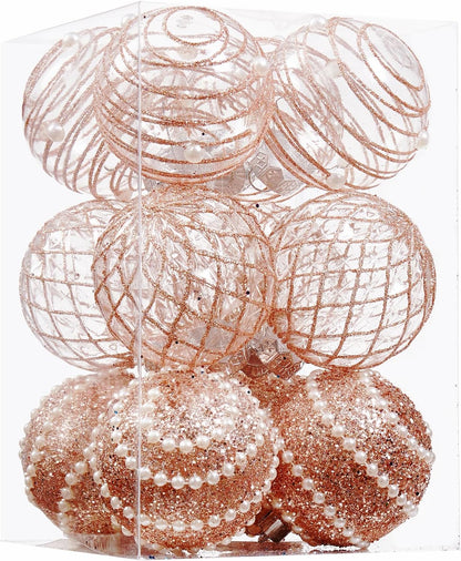 Shatterproof Clear Large Plastic Christmas Tree Decorations - Set of 12