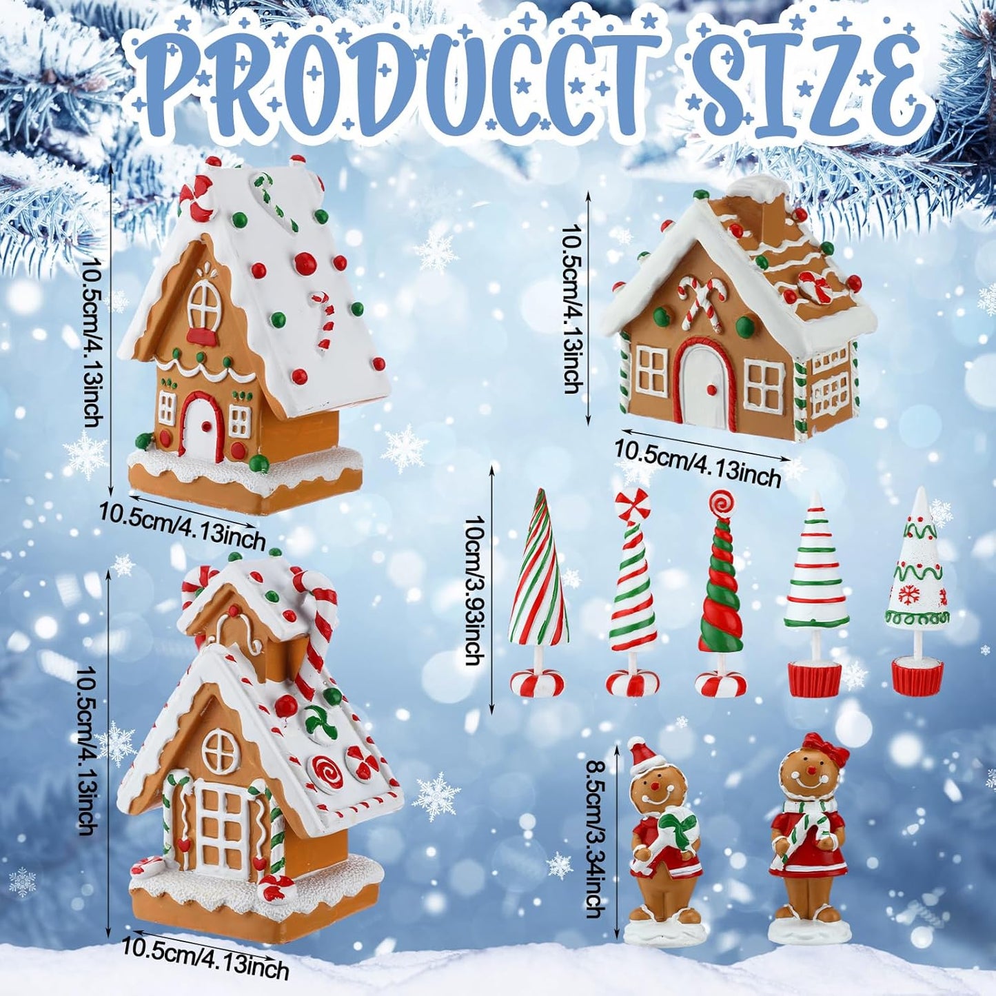 Gingerbread Village Resin Mini Xmas Tree & Man Ornament Set - 10 Pieces