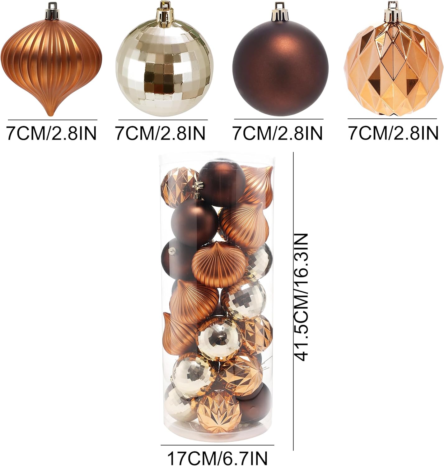 Shatterproof Glittering Brown Gold Christmas Balls Ornaments Set - 28pc