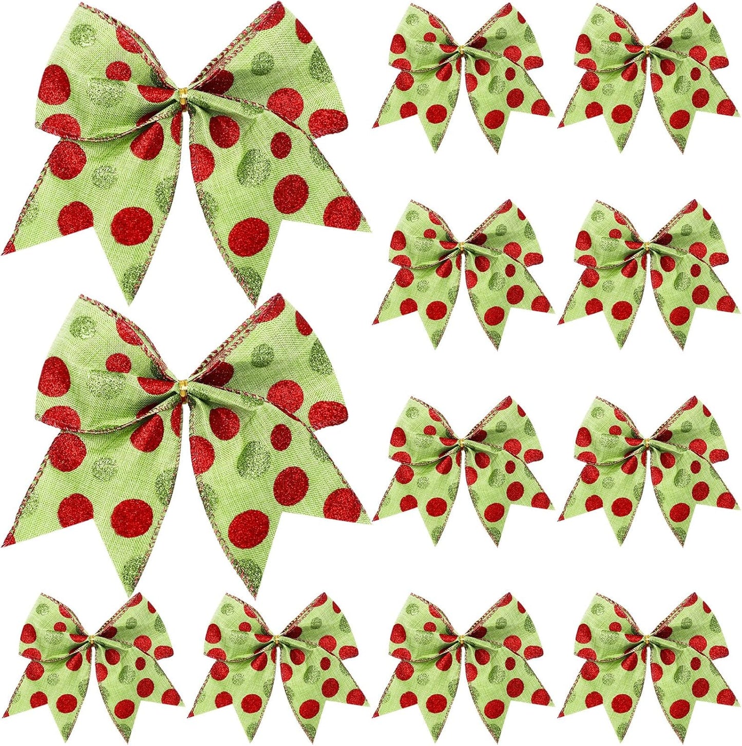 Red Green Christmas Bows Decoration - 6 Inch Large Xmas Elf Tree Dot Bows Ribbons Ornaments for Garland Wedding Party