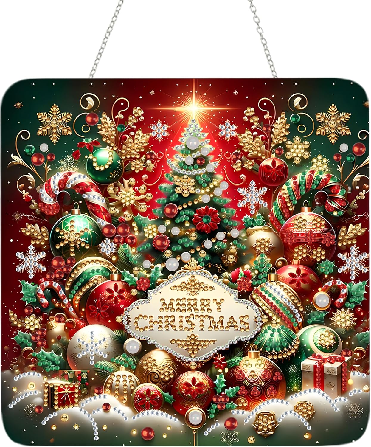 Special Shaped Rhinestone Diamond Art Hanging Kit - DIY Acrylic Painting Window Pendants Home Garden Wall Hanging Ornament - Father Christmas-1