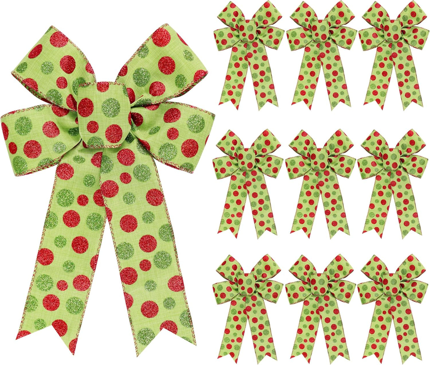 Red Velvet Christmas Tree Bow Decorations - Set of 10