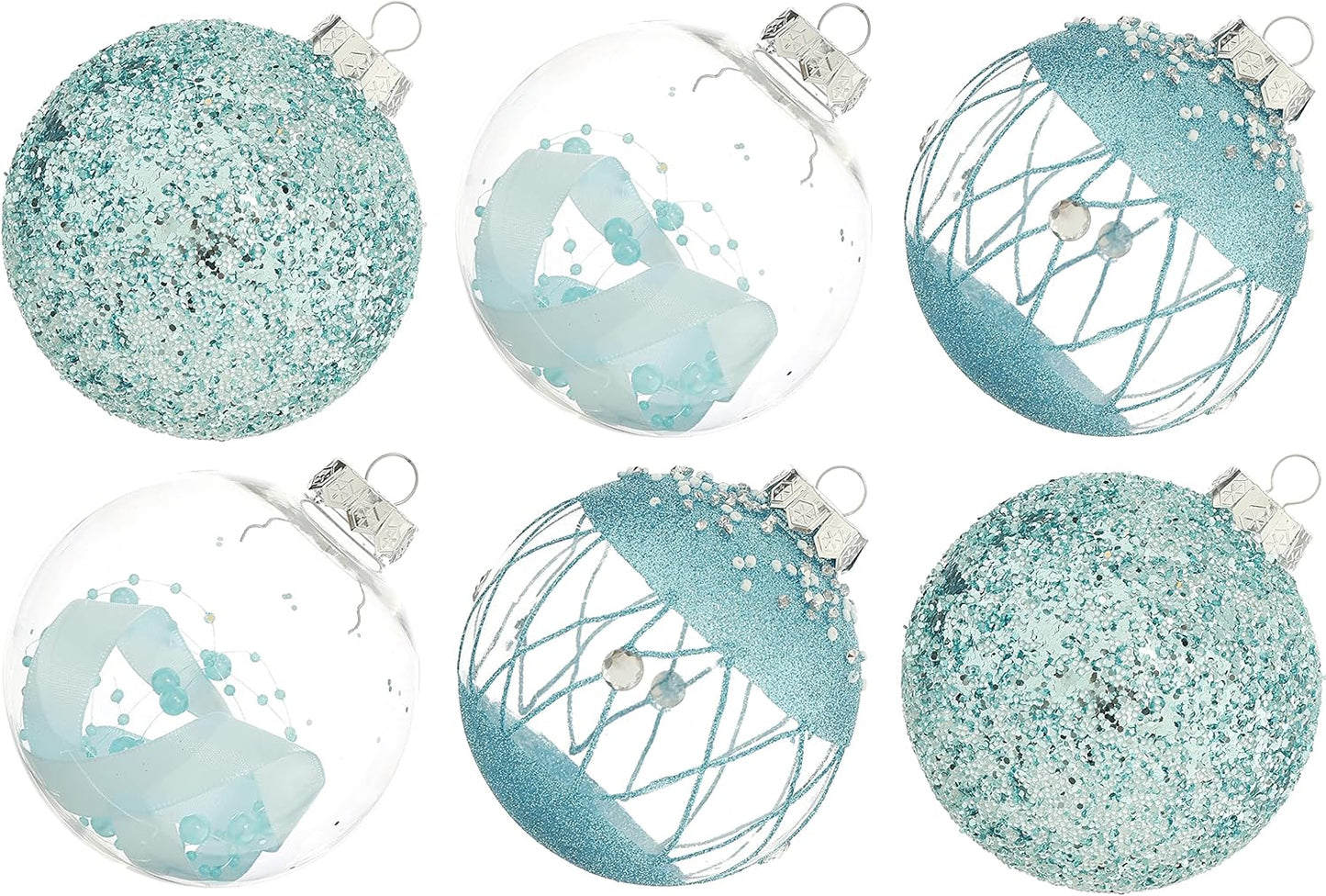 Large Shatterproof Clear Glitter Plastic Christmas Ball Ornaments - Flaxen