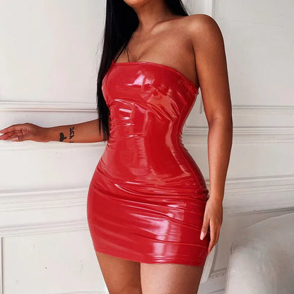 Red One Shoulder Low Cut Tight Party Dress